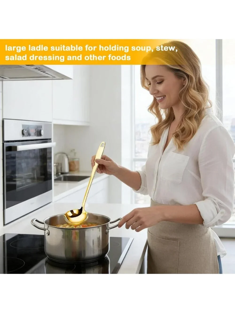 Set of 2 Stainless Steel Soup Ladles - Long Handle Serving Spoon for Cooking